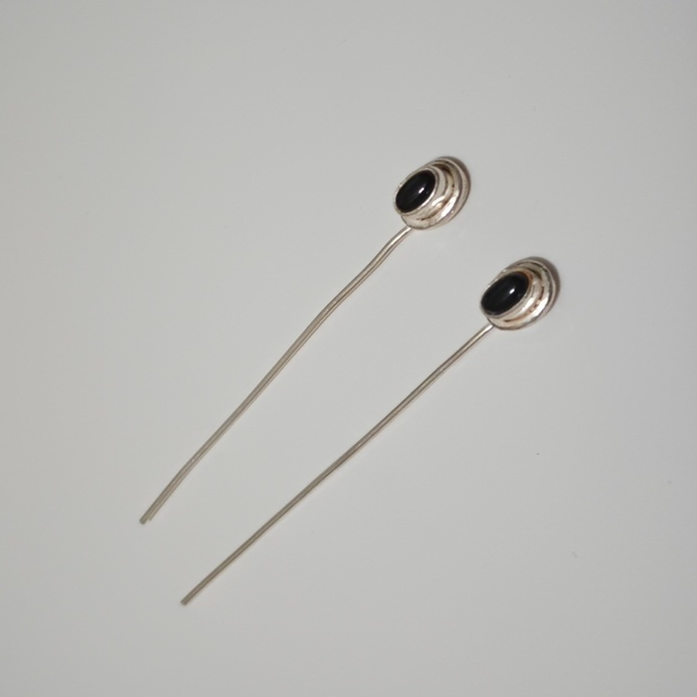 2/$20 Sterling Silver Headpin 5x3mm Oval Black Onyx (Dyed) Cabochon 2pc